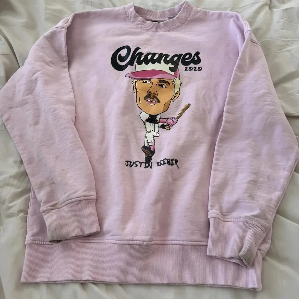 H&M Justin Bieber Crewneck Sweatshirt Pink Changes Tour Graphic Size S